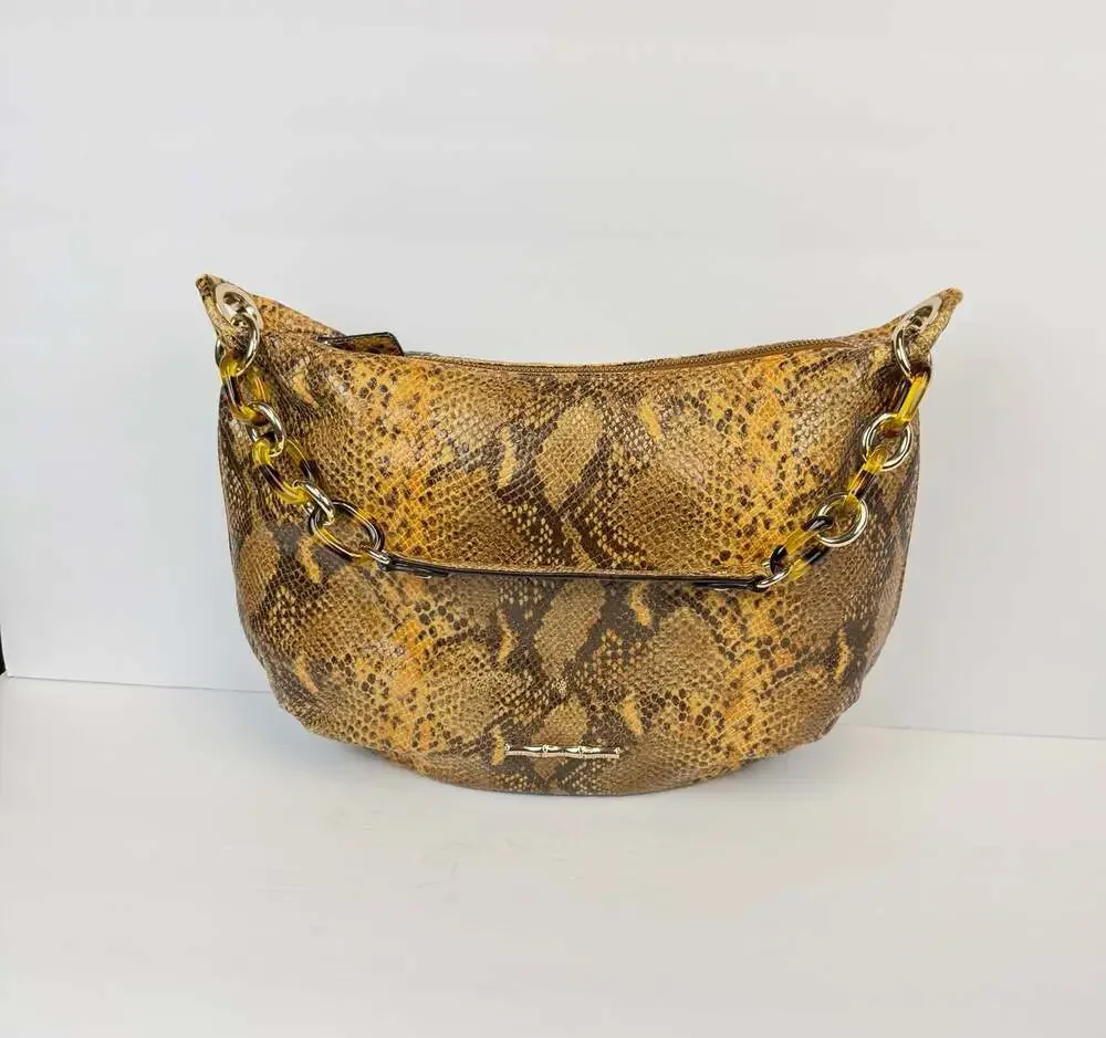 Michael Kors Snake Skin-Embossed Leather Hobo Shoulder Bag with Tortoiseshell Ch